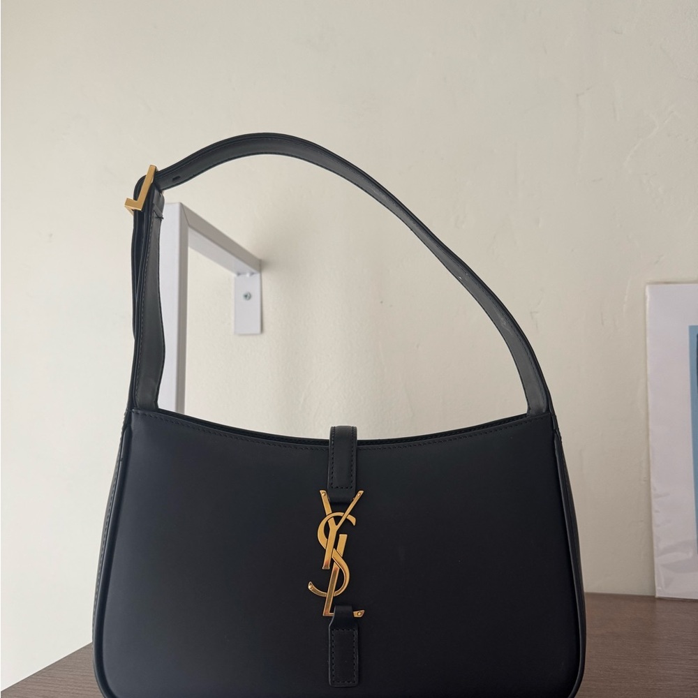 Yves Saint Laurent Black Shoulder Bag with Gold Logo